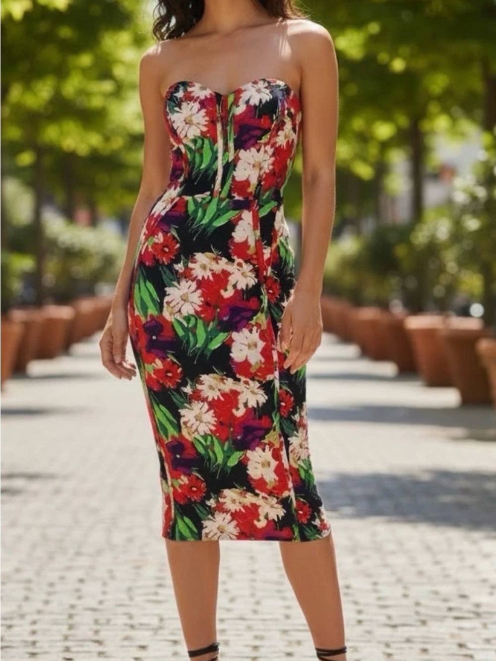 Veronica Beard Strapless Floral Maxi Skirt - Navy, Red, Green, White, Purple